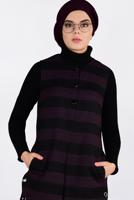 Tesettür giyim MÜRDÜM KUŞGÖZÜ DETAYLI YATAY ŞERİTLİ YELEK 4749