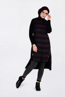 Tesettür giyim MÜRDÜM KUŞGÖZÜ DETAYLI YATAY ŞERİTLİ YELEK 4749