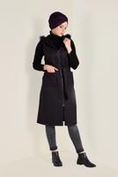 Tesettür giyim MÜRDÜM KAZAYAĞI DESENLİ KAPÜŞONU SUNİ KÜRK DETAYLI YELEK 4750