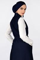 Tesettür giyim LACİVERT KAZAYAĞI DESENLİ KRUVAZE YELEK 4751