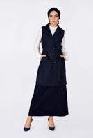 Tesettür giyim LACİVERT KAZAYAĞI DESENLİ KRUVAZE YELEK 4751