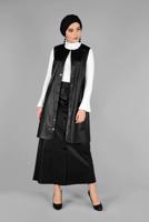 Tesettür giyim SİYAH ZIMBALI DERİ YELEK 4775