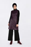 Tesettür giyim BORDO ZIMBALI DERİ YELEK 4775