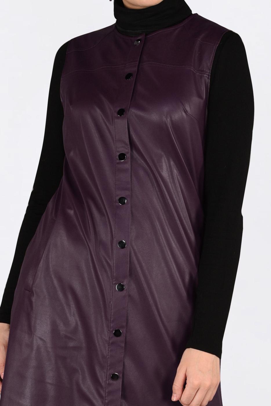 Tesettür giyim BORDO ZIMBALI DERİ YELEK 4775