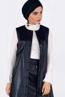 Tesettür giyim LACİVERT ZIMBALI DERİ YELEK 4775