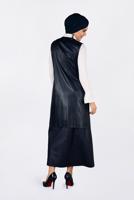 Tesettür giyim LACİVERT ZIMBALI DERİ YELEK 4775