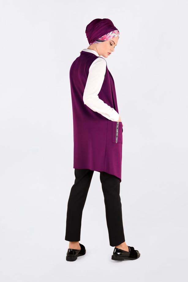 Tesettür giyim MOR ASİMETRİK KESİM SALAŞ YAKA YELEK 4795 - TRENDTESETTÜR