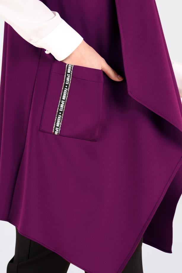 Tesettür giyim MOR ASİMETRİK KESİM SALAŞ YAKA YELEK 4795 - TRENDTESETTÜR