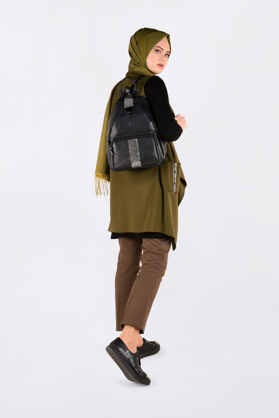 Tesettür giyim YEŞİL ASİMETRİK KESİM SALAŞ YAKA YELEK 4795