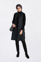 Tesettür giyim SİYAH ALVİNA YANDAN BAĞCIKLI KUŞGÖZLÜ YELEK 4809