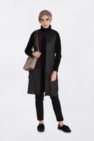 Tesettür giyim SİYAH ALVİNA YANDAN BAĞCIKLI KUŞGÖZLÜ YELEK 4809