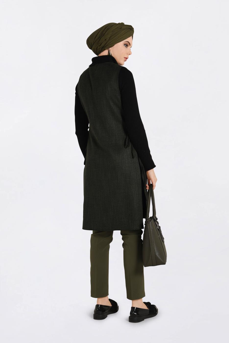 Tesettür giyim SİYAH ALVİNA YANDAN BAĞCIKLI KUŞGÖZLÜ YELEK 4809