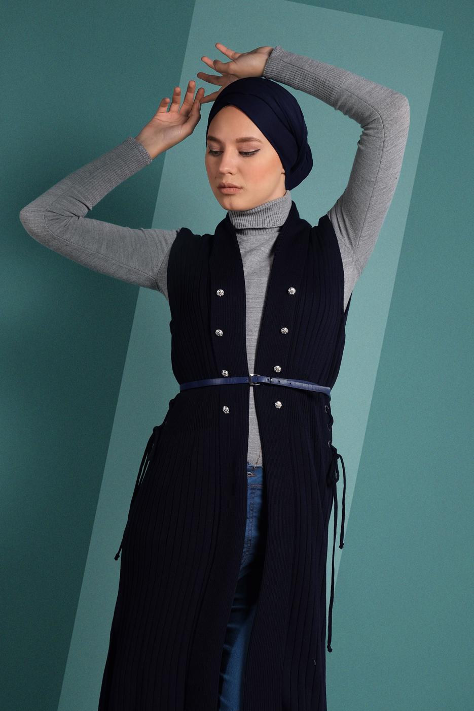 Vêtements hijab BLEU MARINE GILET À CÔTELÉ 5331 