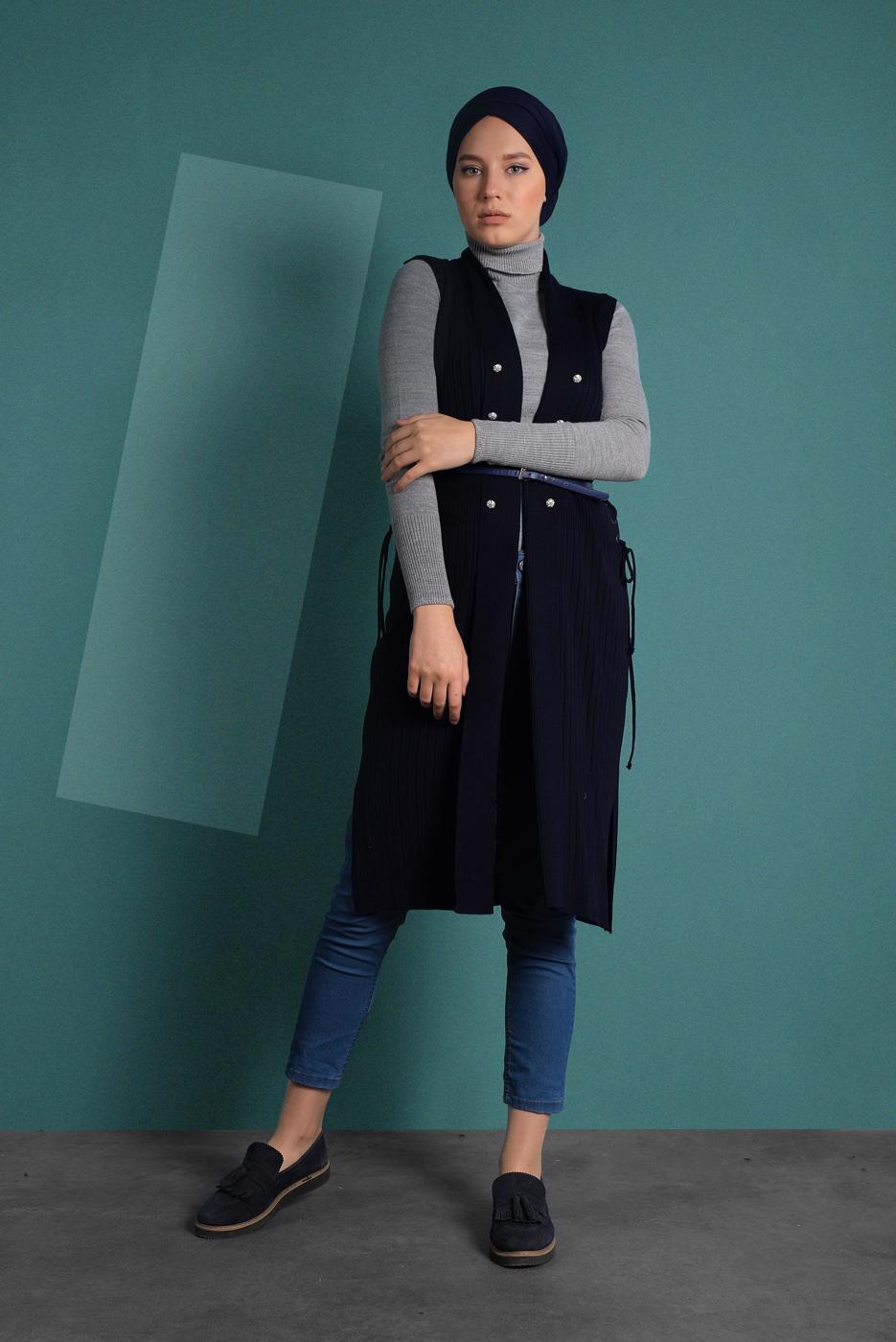 Vêtements hijab BLEU MARINE GILET À CÔTELÉ 5331 