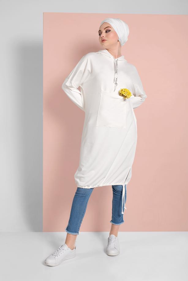 Hijab clothing CREAM ELASTIC-HEM HOODIE 5106 - TRENDTESETTÜR