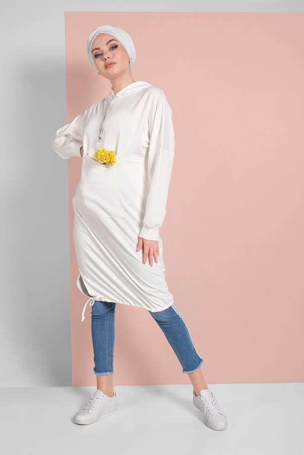 Hijab clothing CREAM ELASTIC-HEM HOODIE 5106 - TRENDTESETTÜR