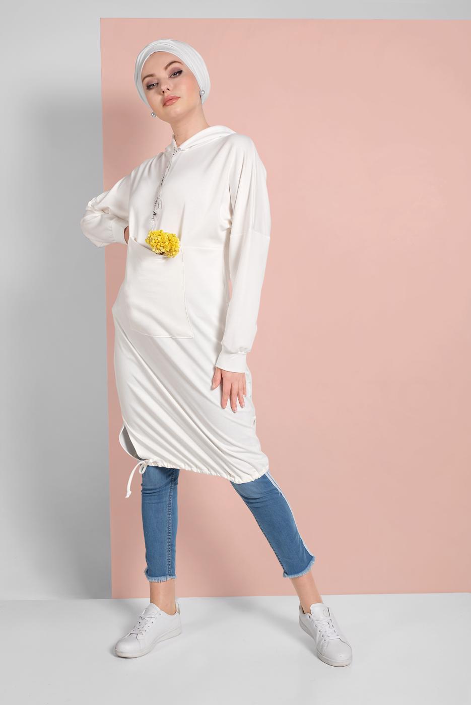 Hijab clothing CREAM ELASTIC-HEM HOODIE 5106