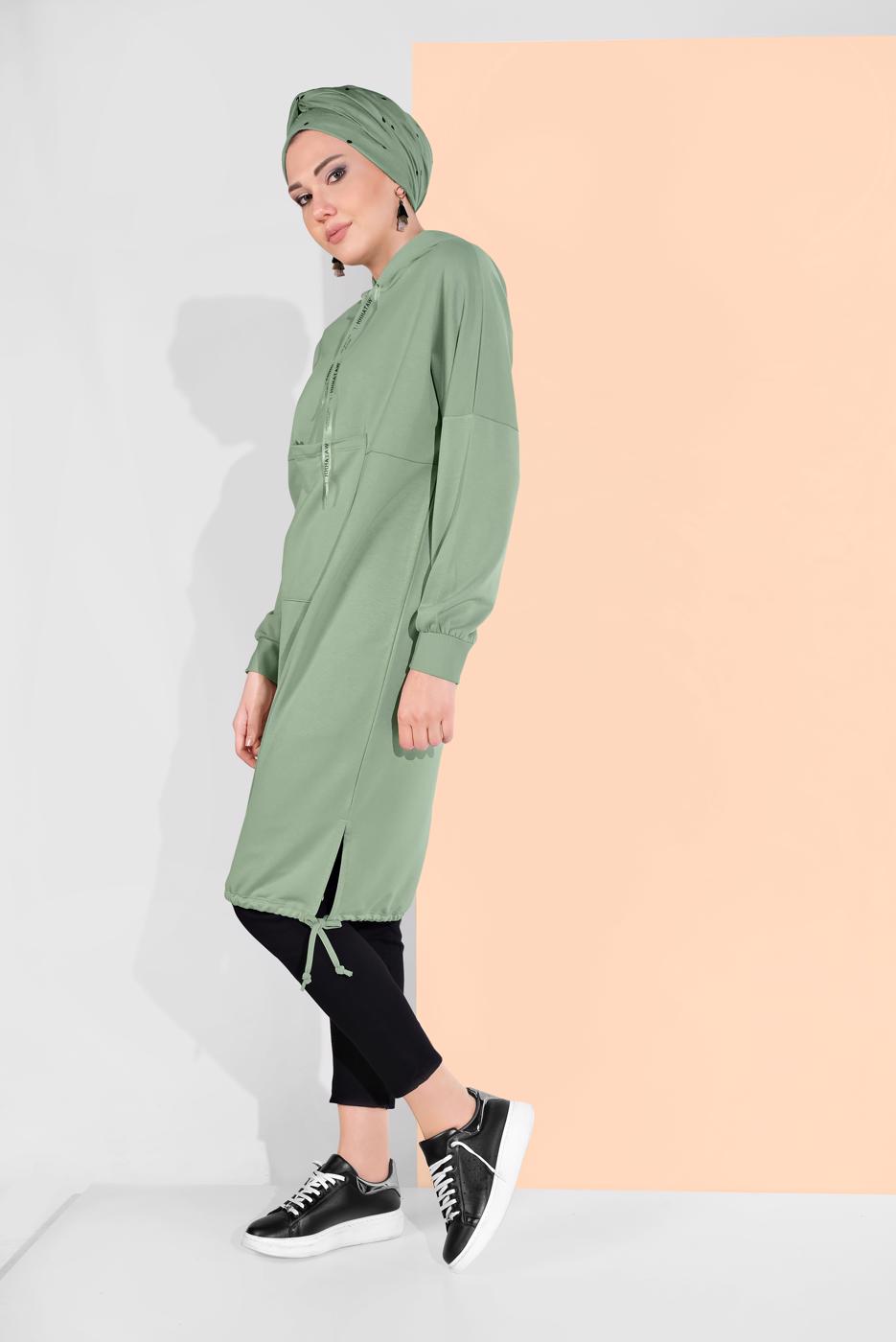 Hijab clothing GREEN ELASTIC-HEM HOODIE 5106