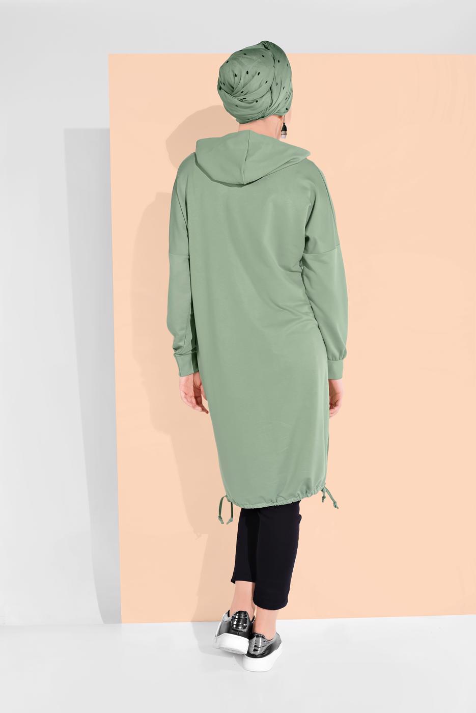 Hijab clothing GREEN ELASTIC-HEM HOODIE 5106