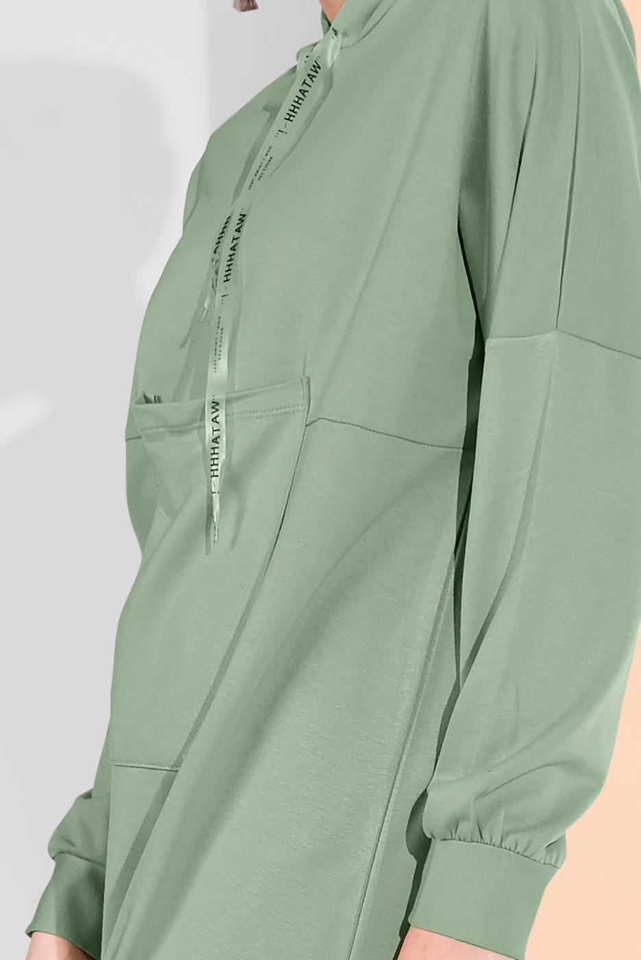 Hijab clothing GREEN ELASTIC-HEM HOODIE 5106