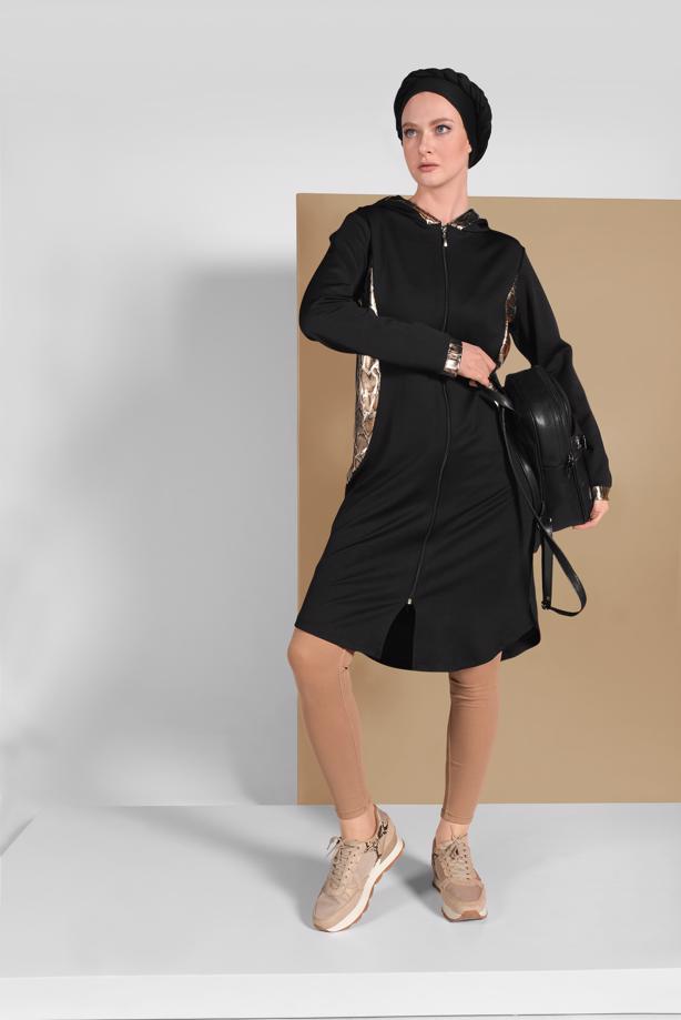 Vêtements hijab NOIR SURVÊTEMENT ZIPPÉ 8206 - TRENDTESETTÜR
