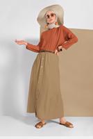 Tesettür giyim KAHVE DÜĞME DETAYLI ETEK 53100