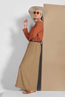 Tesettür giyim KAHVE DÜĞME DETAYLI ETEK 53100