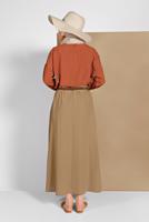 Tesettür giyim KAHVE DÜĞME DETAYLI ETEK 53100
