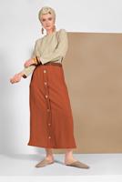 Tesettür giyim KAHVE DÜĞME DETAYLI ETEK 53100