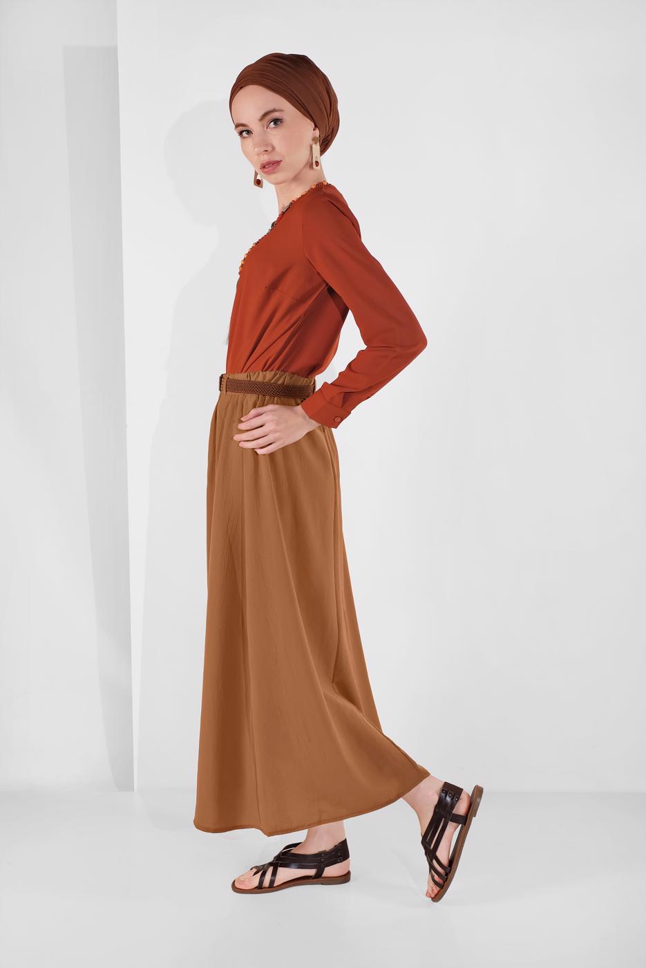 Tesettür giyim TABA DÜĞME DETAYLI ETEK 53100