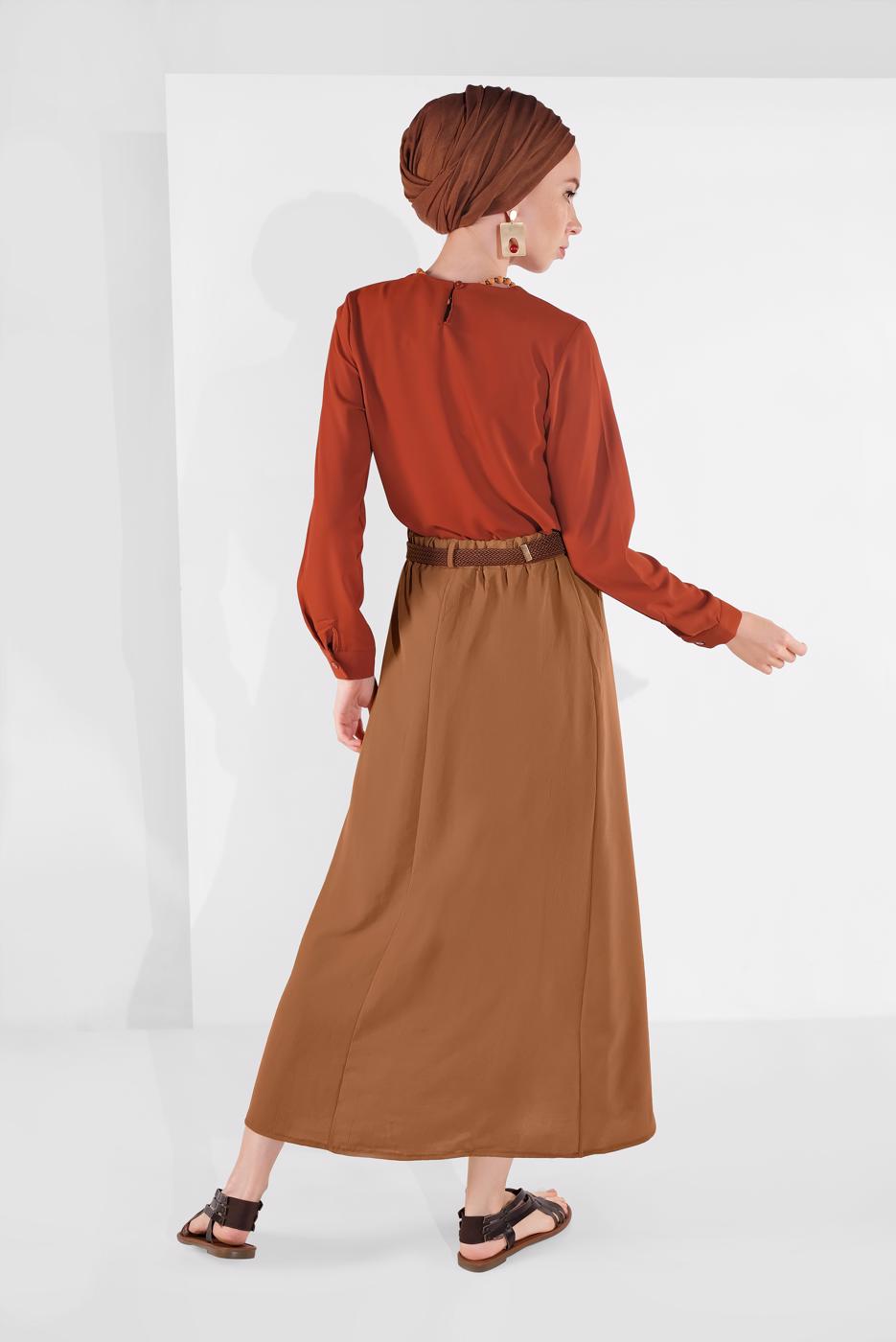Tesettür giyim TABA DÜĞME DETAYLI ETEK 53100