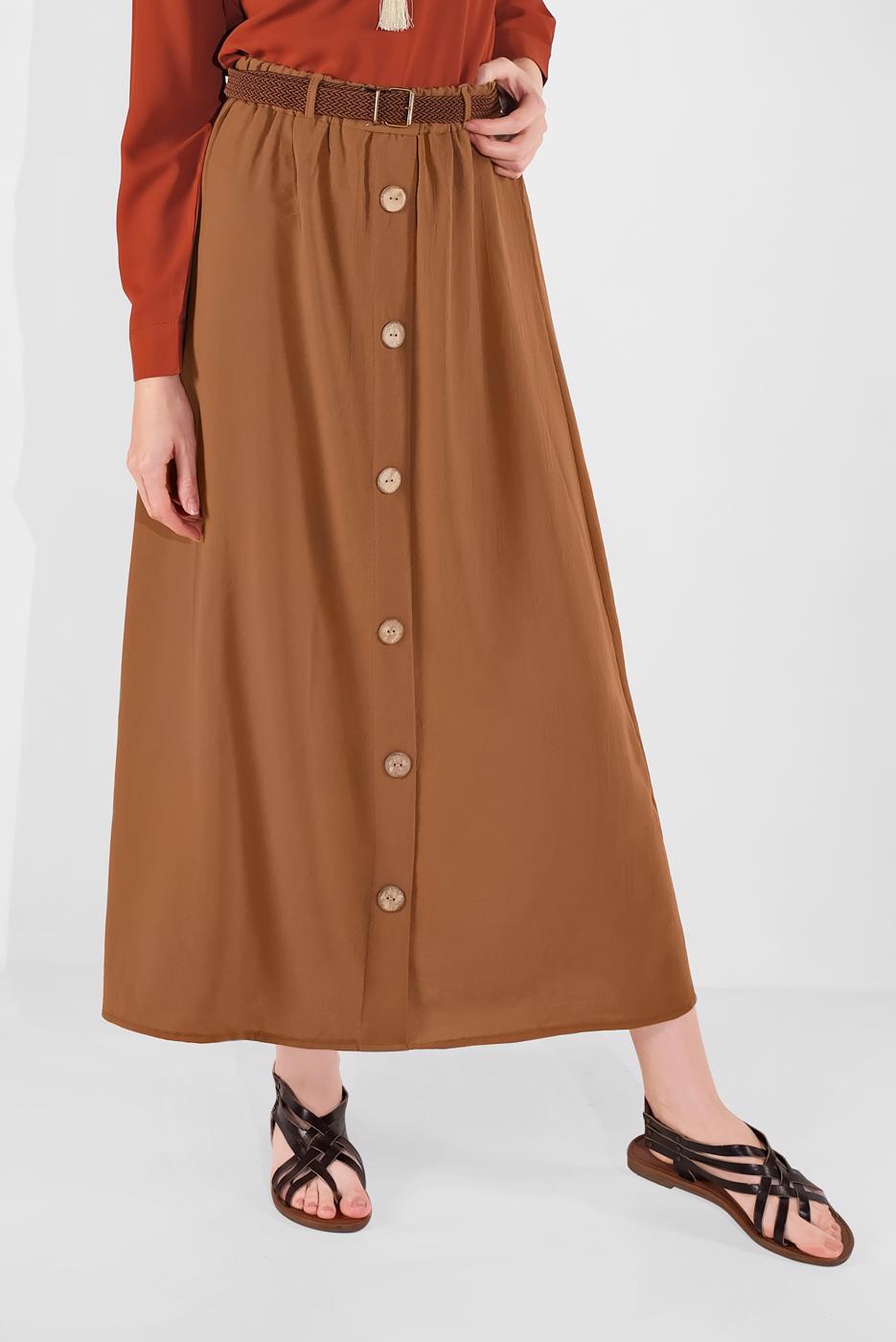 Tesettür giyim TABA DÜĞME DETAYLI ETEK 53100