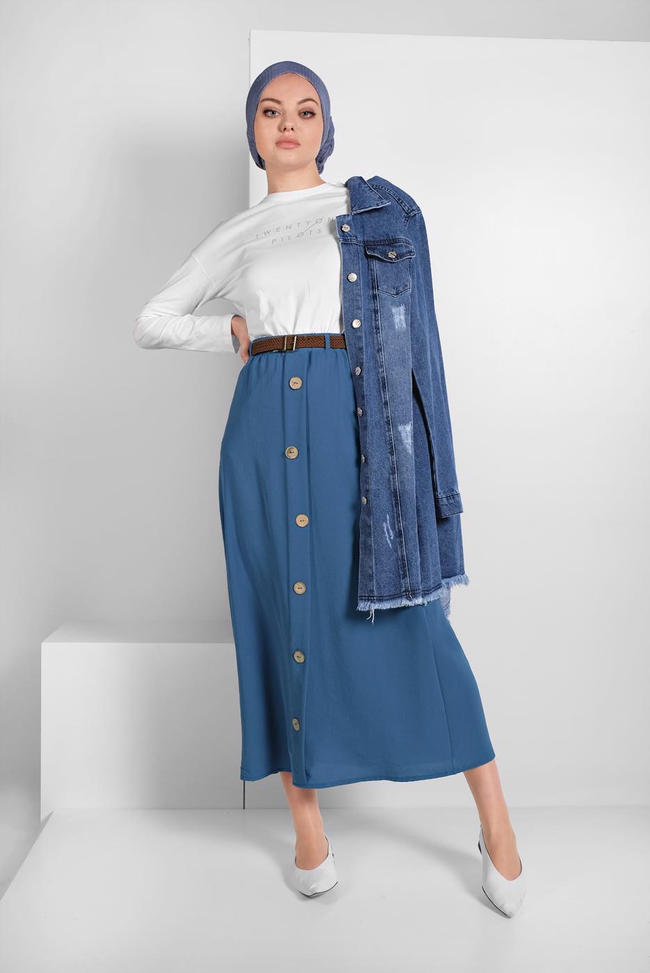 Vêtements hijab BLEU MARINE JUPE À BOUTONNÉE 53100