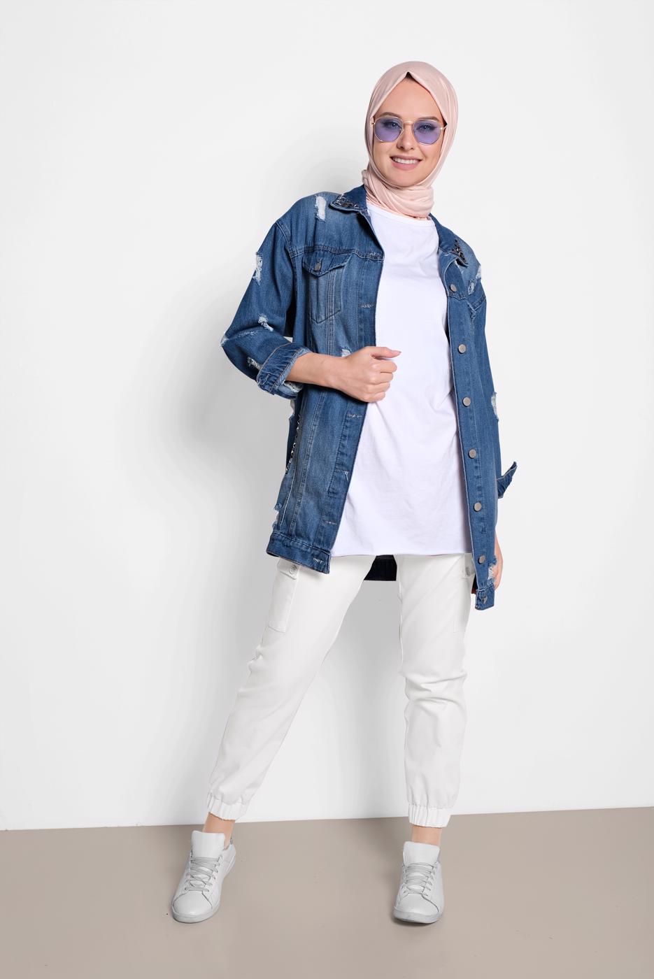 Tesettür giyim KREM ALVİNA PAMUKLU KARGO PANTOLON 7572