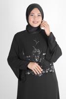 Tesettür giyim SİYAH ALVİNA ŞİFON İKİLİ ABİYE ELBİSE T 5600
