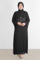 Tesettür giyim SİYAH ALVİNA ŞİFON İKİLİ ABİYE ELBİSE T 5600