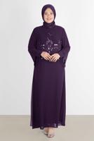 Tesettür giyim MÜRDÜM ALVİNA ŞİFON İKİLİ ABİYE ELBİSE T 5600