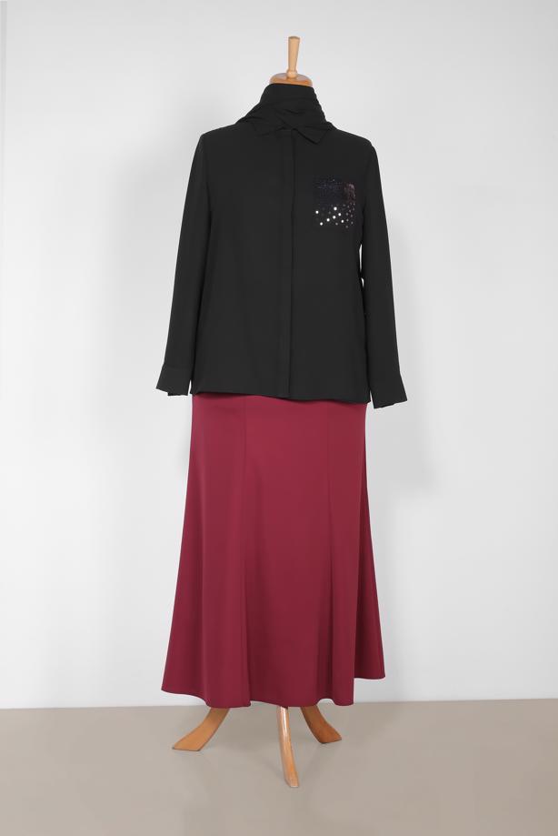 Vêtements hijab NOIR T 2867 ALVİNA NİL CREP BLUZ - TRENDTESETTÜR