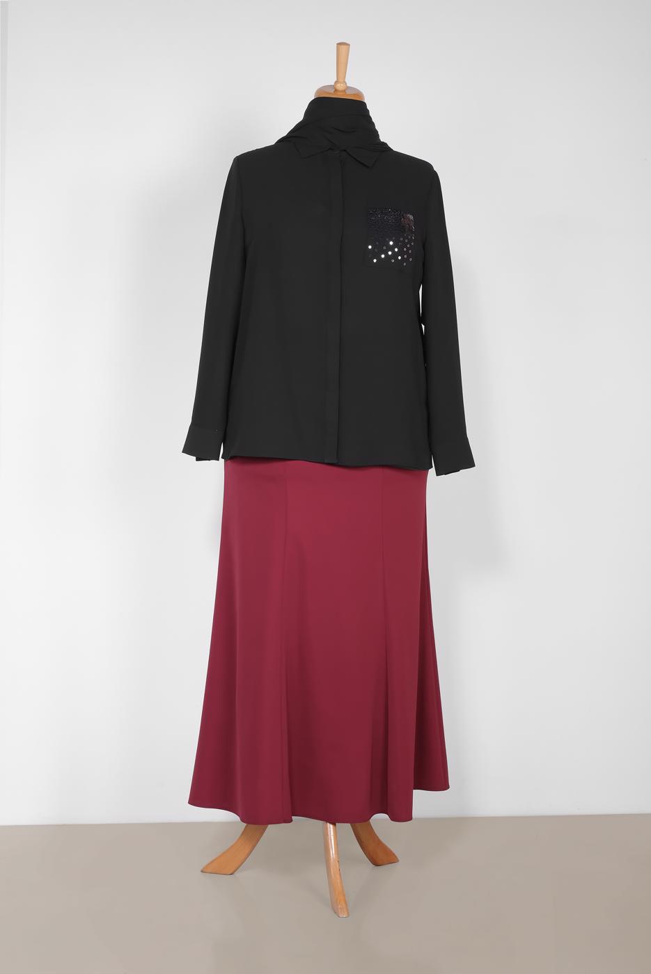 Vêtements hijab NOIR T 2867 ALVİNA NİL CREP BLUZ