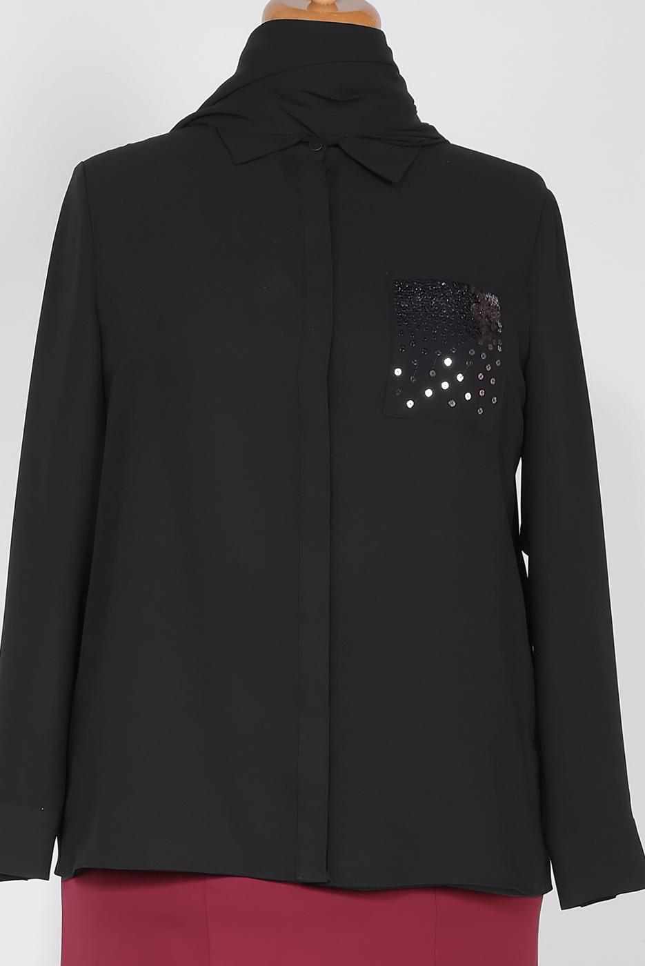 Hijab clothing BLACK T 2867 ALVİNA NİL CREP BLUZ