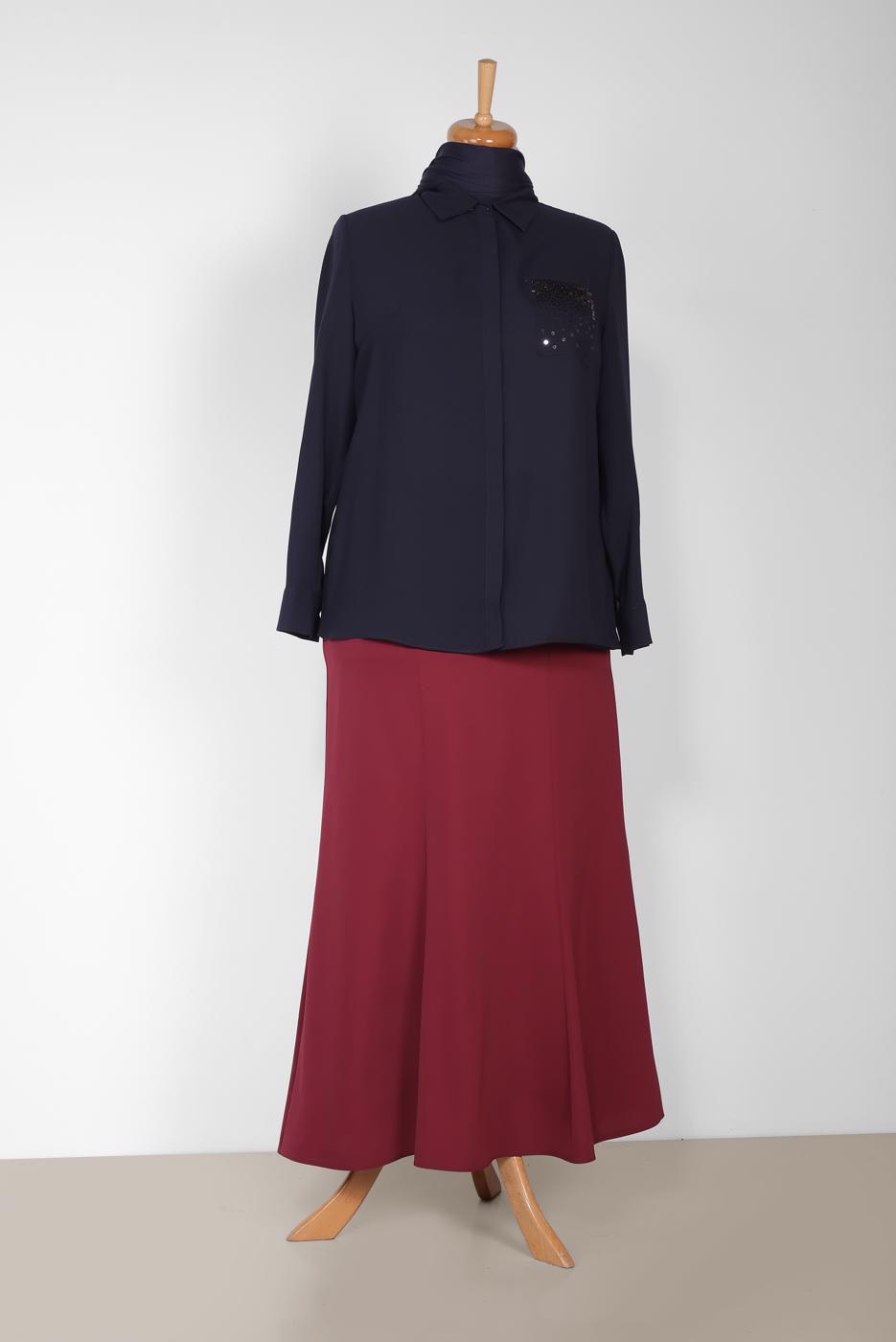 Vêtements hijab BLEU MARINE T 2867 ALVİNA NİL CREP BLUZ