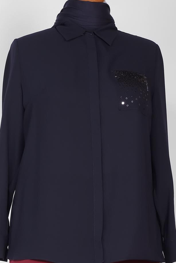 Vêtements hijab BLEU MARINE T 2867 ALVİNA NİL CREP BLUZ - TRENDTESETTÜR