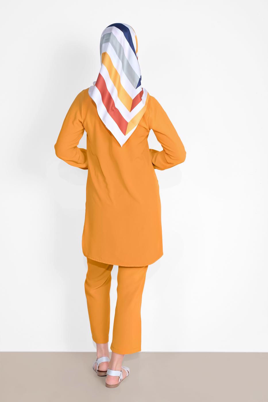 Hijab clothing ORANGE CUFFS-ELASTIC SHIRT-HEM SUIT 0221