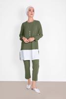 Hijab clothing KHAKI CUFFS-ELASTIC SHIRT-HEM SUIT 0221