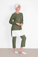 Hijab clothing KHAKI CUFFS-ELASTIC SHIRT-HEM SUIT 0221