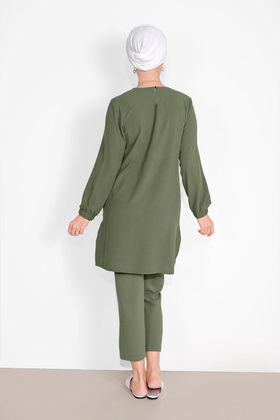 Hijab clothing KHAKI CUFFS-ELASTIC SHIRT-HEM SUIT 0221