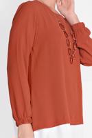 Tesettür giyim KAHVE MANŞETLERİ LASTİKLİ PANTOLONLU TAKIM  0221