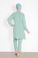 Tesettür giyim YEŞİL MANŞETLERİ LASTİKLİ PANTOLONLU TAKIM  0221