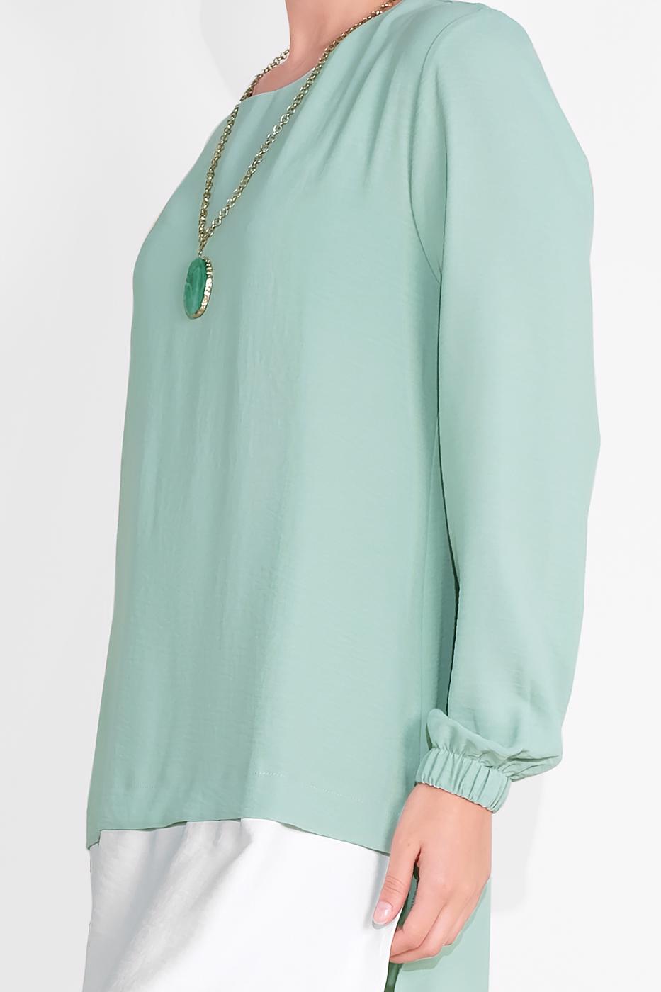 Tesettür giyim YEŞİL MANŞETLERİ LASTİKLİ PANTOLONLU TAKIM  0221