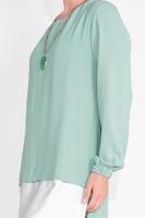 Tesettür giyim YEŞİL MANŞETLERİ LASTİKLİ PANTOLONLU TAKIM  0221